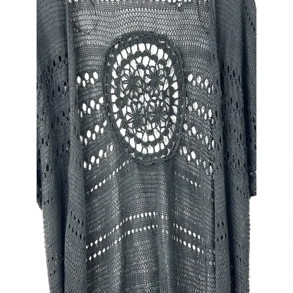 Womens Sleeveless Long Crochet Shawl Open Cardigan Cover Up Fringe Gray Sz S - Picture 7 of 12